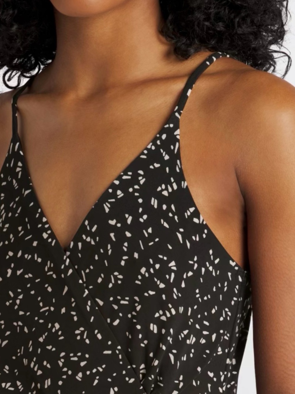 Kaileigh Black and Cream Printed Wrap-Front Spaghetti-Strap Jumpsuit